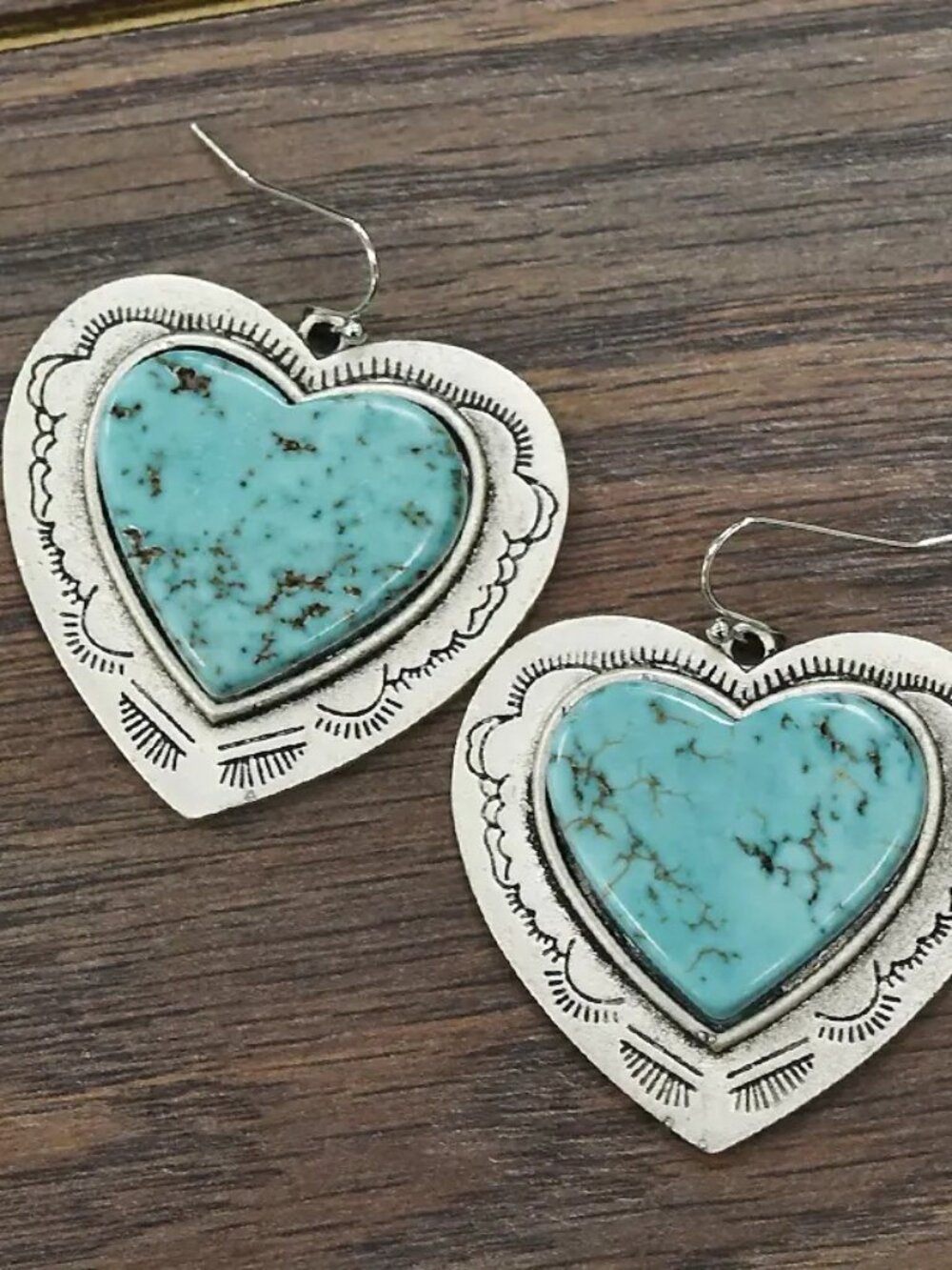 Western Turquoise Heart Earrings Silver Boho Rodeo Cowgirl Jewelry